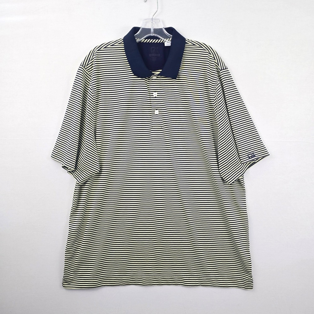 Cutter & Buck Collared Short Sleeve Stripe Men Polo Shirt Blue Yellow XXL